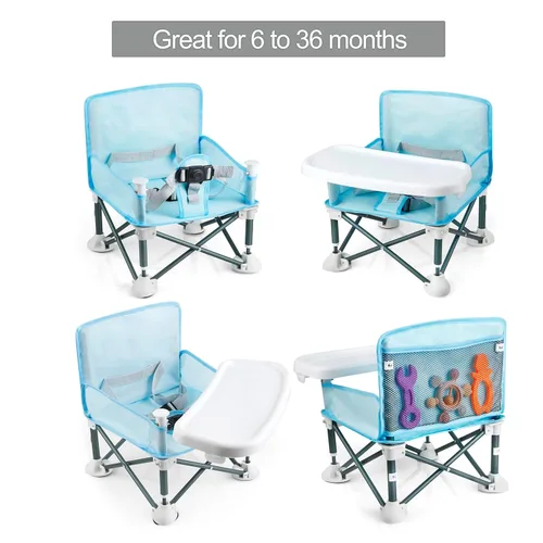 Miniatura 2 de PandaEar Asiento elevador de viaje portátil con bandeja Asiento plegable para bebé, silla alta para mesa de comedor Silla de camping compacta