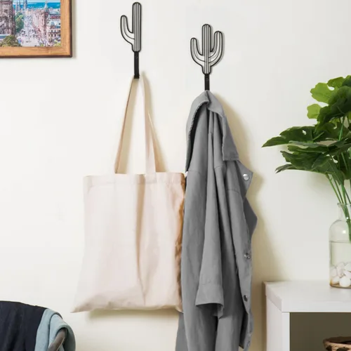 Miniatura 4 de MyGift Ganchos de metal negro modernos montados en la pared con alambre Saguaro Cactus formas a juego para colgar sombreros, abrigos, toallas