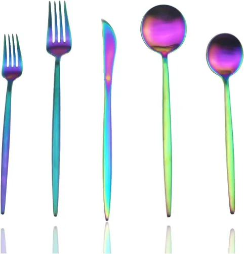 Miniatura 9 de JASHII 18/10 mate negro cubiertos de acero inoxidable 5 piezas Set, cuchillo tenedor ensalada tenedor postre cuchara de la cena, servicio de 1, lujo