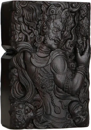 Miniatura 39 de Carcasa exterior tallada en madera negra de ébano natural para kit de inserción Zippo (Kwan Yin Goddess Dragon Phoenix)