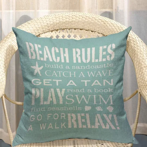 Miniatura 4 de Mugod Beach Rules - Funda de almohada con texto en inglés "Go for a Walk Relax", estilo pastoral con letras azules y blancas, fundas de almohada