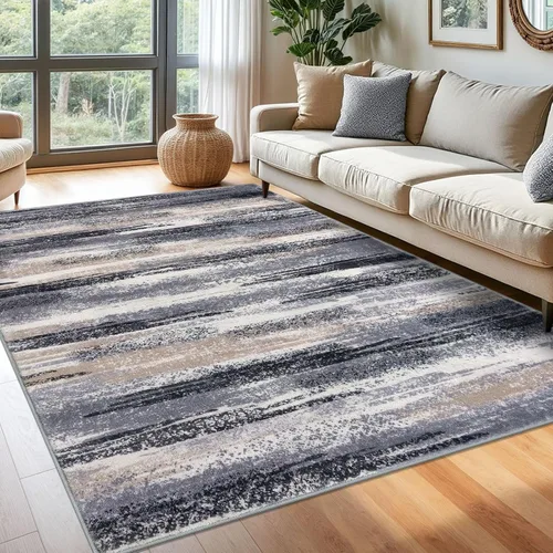 Miniatura 58 de Lansny Alfombra moderna abstracta de 2 x 5 pies, color negro, gris, blanco, lavable, alfombra de entrada para cocina, alfombra antideslizante suave