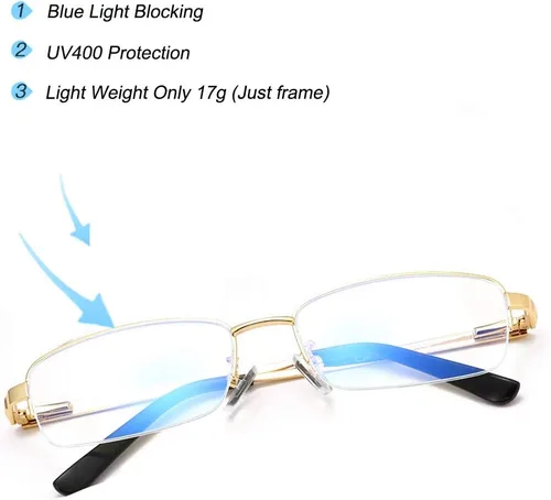 Miniatura 4 de Half Rimless Metal Eyewear Frames Blue Light Blocking Transparent Lens Business Glasses