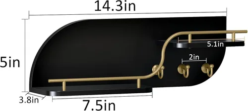 Miniatura 5 de Soporte para llaves de pared, organizador decorativo de llaves y correo con 3 ganchos de metal y 2 estantes, estante de llaves de madera montado