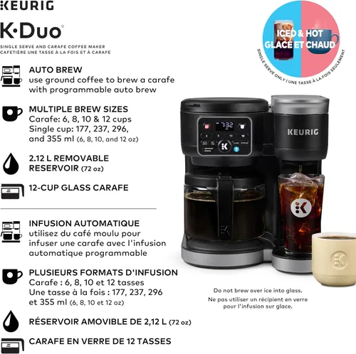 Miniatura 4 de Keurig K-Duo - Cafetera de una porción con cápsulas K-Cup y jarra, color negro