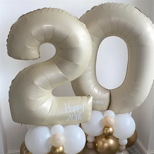 Miniatura 5 de Globos color crema de 40 pulgadas con números grandes del 0 al 9, globos autoinflables de helio con el número 0 de arena blanca para niños y niñas