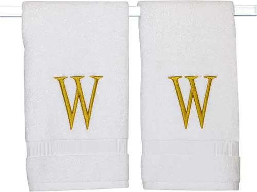 Miniatura 207 de Toalla de mano con inicial beige para baño, toalla bordada decorativa de calidad de hotel de lujo con monograma para tocador, spa, certificado