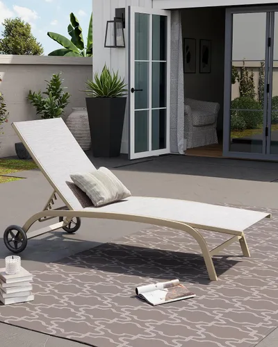 Miniatura 3 de Crestlive Products Tumbona de aluminio para exteriores con respaldo y ruedas ajustables de 5 posiciones, tumbona para todo tipo de clima para patio