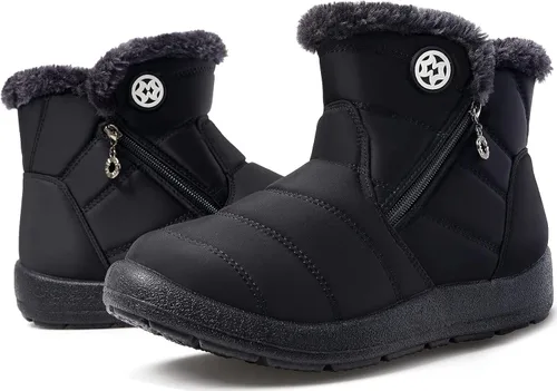 Miniatura 4 de Eagsouni Botas de nieve para mujer, botines de invierno para mujer, con forro de piel cálida, botines gruesos con cremallera, zapatos planos