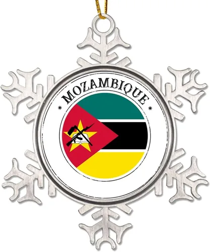 Mozambique - Adornos de Navidad de copo de nieve de metal, recuerdo patriótico, regalo de recuerdo de país, adornos de Navidad para árbol, bandera