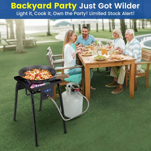 Miniatura 6 de ARC - Quemador de propano para cocinar al aire libre, alta presión de 220,000 BTU estufa de propano de un solo quemador de gas Wok, ideal para woks