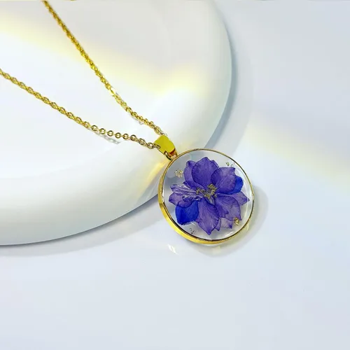 Miniatura 25 de Collares de flores de nacimiento para mujer, collar de 1 a 12 meses, collar de flores prensadas hecho a mano, regalo único de vacaciones, dorado, 18