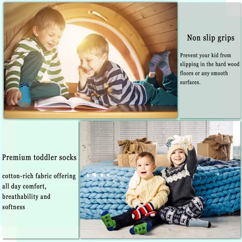 Miniatura 56 de Tphon Calcetines para niños pequeños con empuñaduras, 12 pares de calcetines antideslizantes de algodón para niños y niñas de 1 a 7 años