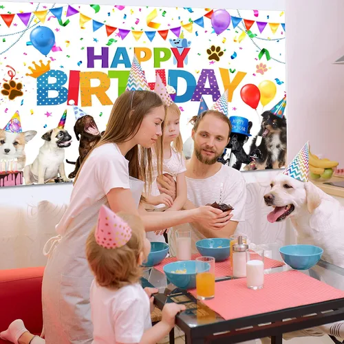 Miniatura 2 de Tatuo Telón de fondo de cumpleaños para perros, decoración de fiesta de cumpleaños de cachorros, pancarta temática de perro, fondo de fotografía