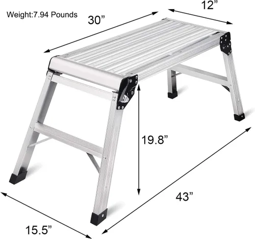 Miniatura 3 de LEADALLWAY Plataforma de trabajo de aluminio de 30 x 12 x 20 pulgadas, plataforma de aluminio plegable resistente, capacidad de 330 libras Plateado