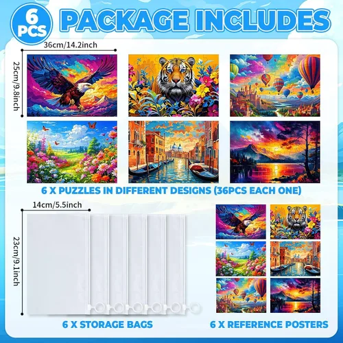 Miniatura 2 de Paquete de 6 rompecabezas grandes de 36 piezas, productos fáciles de demencia, Alzheimer, actividades de demencia, juego de entrenamiento de memoria
