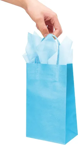 Miniatura 6 de DjinnGlory Paquete de 24 pequeñas bolsas de regalo de papel azul con asas de 9 x 5.5 x 3.15 pulgadas y 24 papel de regalo de seda para negocios