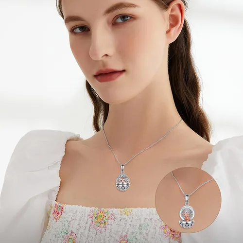 Miniatura 3 de AXELUNA Fox Necklace Sterling Silver Easter Egg Necklace Fox Pendant Animal Jewelry Gifts for Women Girls Birthday Graduation Gift