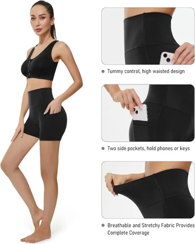 Miniatura 3 de KKB Pantalones cortos de cintura alta de 8 y 5 pulgadas para mujer, leggings de yoga, control de abdomen, pantalones cortos de entrenamiento