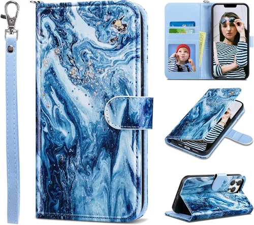 Miniatura 40 de ULAK Funda tipo cartera compatible con iPhone 13 para mujer, piel sintética de alta calidad con tarjetero, función atril, funda tipo cartera
