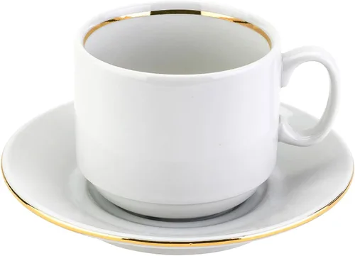 Dobrush Par de té de porcelana fina de 7.4 fl oz, línea dorada, elegante taza de té y platillo de porcelana de hueso, juego de 2 piezas