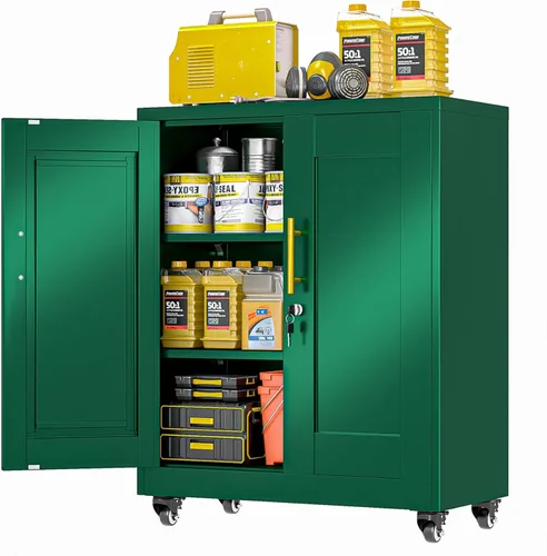 Miniatura 10 de Metal Garage Storage Cabinet, 36” Rolling Wheels Tool Cabinet with Lock-2 Adjustable Shelves, Locking Storage, Steel Locker Storage Systems for Home