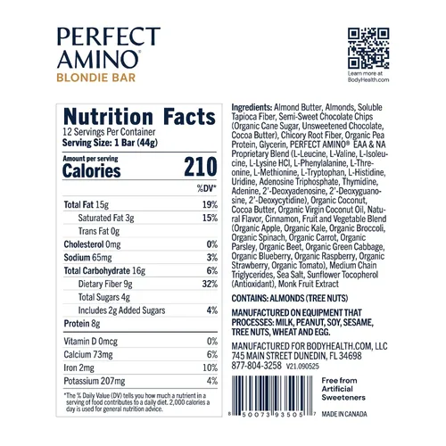 Miniatura 5 de BodyHealth PerfectAmino Bar – Snack energético con proteínas de 10g, MCTs vegetales, mezcla de superalimentos, sin OMG, sin gluten, lácteos ni soja