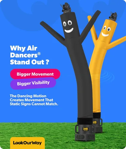 Miniatura 6 de LookOurWay Air Dancers - Hombre inflable de baile alocado de 7 pies de altura con soplador Sky Dancer - Hombre bailando publicitario inflable negro