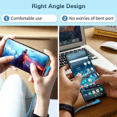 Miniatura 2 de Paquete de 5 cables USB C a USB C de 10 pies en ángulo recto USB C extra largo de 60 W/3A tipo C a tipo C, cable de carga rápida compatible