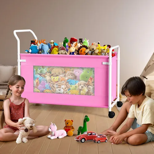 Miniatura 2 de KEEGH Caja de juguetes extra grande para niños con ruedas giratorias de 360°, cofre de juguetes resistente para niños y niñas, organizador de Rosa