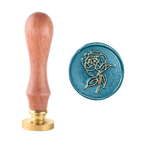 Miniatura 14 de Sello de cera con cabeza de latón extraíble de 1.181 in y mango de palisandro, sello de cera personalizado retro vintage para invitaciones de sobres