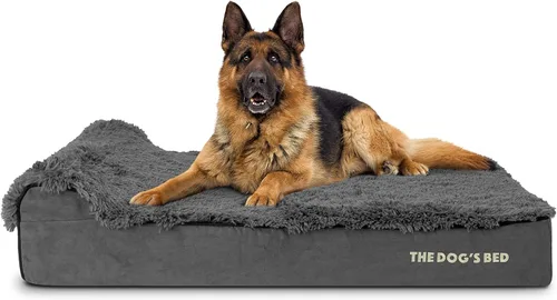 Miniatura 55 de The Dog's Bed - Cama Ortopédica para Perros con Reposacabezas XL Negra de Felpa, Espuma Viscoelástica, Alivio del Dolor para Artritis, Displasia