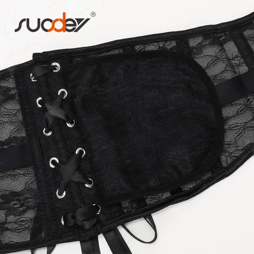 Miniatura 30 de SUOSDEY Cinturón de corsé de jacquard para mujer, corsé pirata steampunk renacentista con cordones y cordones