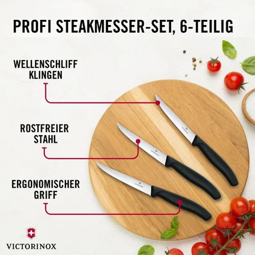 Miniatura 4 de Victorinox Swiss Classic - Juego de carne de 6 piezas (4½ pulgadas con punta de lanza dentada), color negro, 4.25 x 0.5 x 0.5 pulgadas, multicolor
