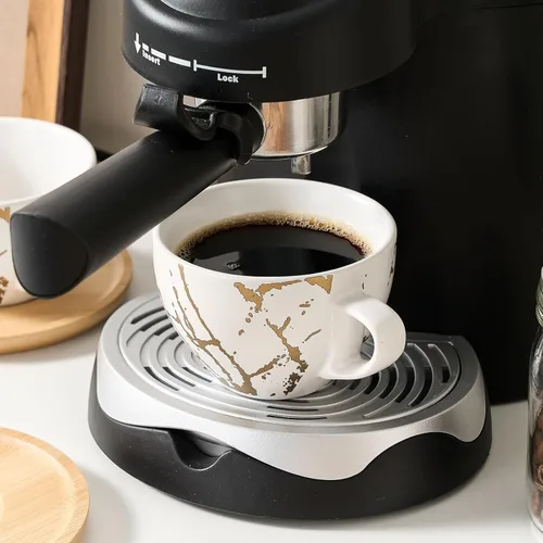 Miniatura 2 de LUKA Juego de 4 tazas de café expreso Demitasse de cerámica con platillos y soporte de metal, tazas de capuchino apilables de porcelana de 8 onzas