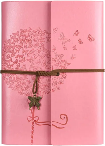 Miniatura 15 de Diario de cuero OMEYA, cuaderno de escritura recargable, planificador de diario para mujeres y niñas (Azul, A6 18.5 cm x 13 cm)