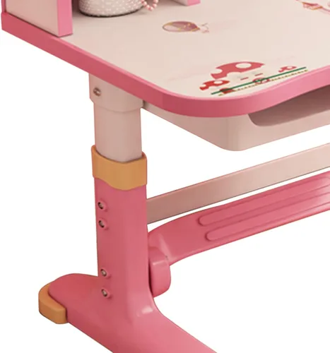 Miniatura 6 de Juego de escritorio y silla para niños, escritorio infantil de altura ajustable con cajones de almacenamiento y estantería, mesa ergonómica para Rosa