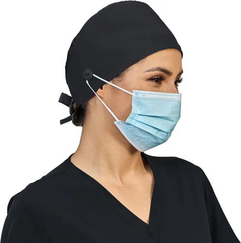 Miniatura 15 de QBA Gorra de trabajo ajustable con botón, gorro de trabajo de algodón, banda elástica para atar en la espalda, para mujeres y hombres, talla única