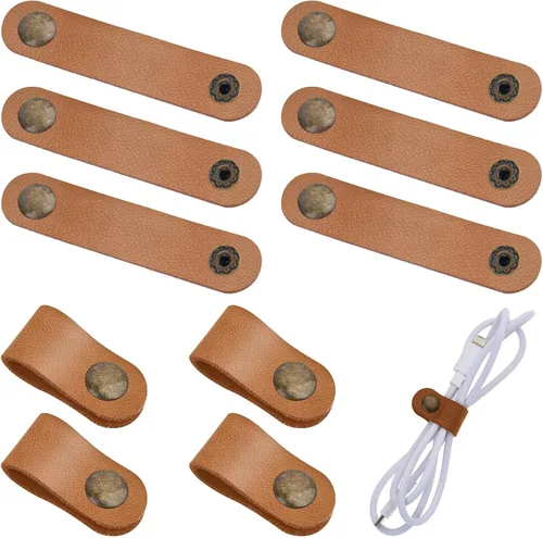 Miniatura 8 de Organizador de cables de cuero, correas de cable reutilizables, organizador de cables de piel sintética, cable de carga, cable de alimentación