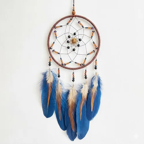 Miniatura 10 de AWLEE Atrapasueños Árbol de la Vida con Plumas Hechas a Mano en Azul para Niños, Decoración de Pared para Dormitorio de Niños, Arte de Pared