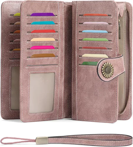 Miniatura 18 de SENDEFN Billeteras de cuero para mujer, tarjetero de crédito con bloqueo RFID, pulsera de gran capacidad with RFID Blocking, Large Capacity