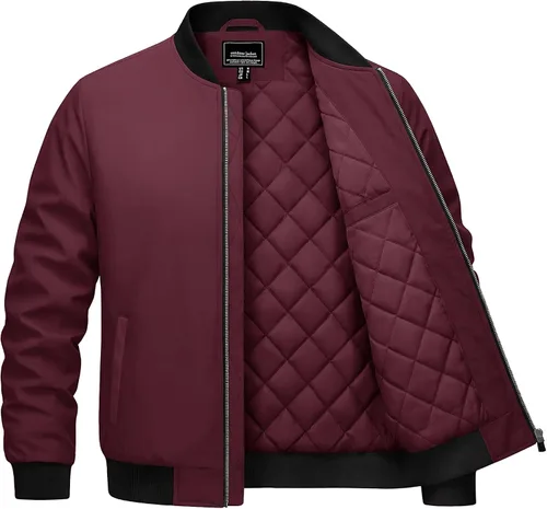 Miniatura 8 de Cotrasen Chaqueta bomber para hombre, para otoño e invierno, cálida, rompevientos, con cremallera completa, acolchada, casual