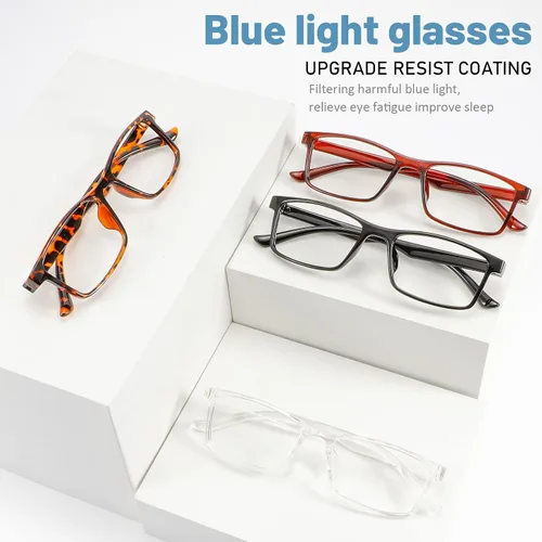 Miniatura 5 de Przene Paquete de 4 anteojos rectangulares de bloqueo de luz azul, antideslumbrantes, anti-tensión ocular UV400, cuadrados para hombres y mujeres