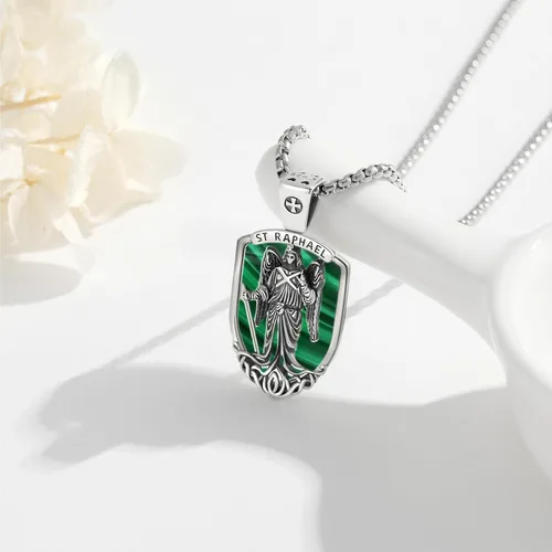 Miniatura 507 de Collar con colgante de plata de ley 925 con medalla de San Patrón, joyería religiosa para hombres y mujeres, con cadena de acero inoxidable 316L