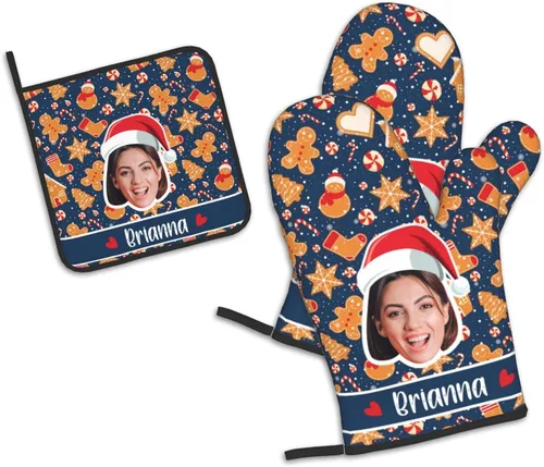 Miniatura 33 de Manoplas de horno personalizadas para Navidad, juego de guantes de horno personalizados y soportes para ollas con foto, divertidos regalos