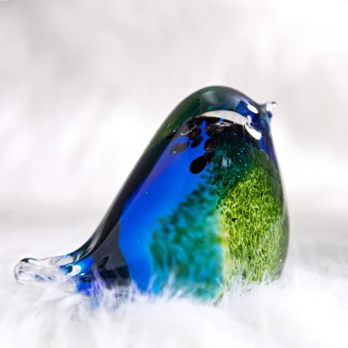 Miniatura 6 de QFkris Qf Figura de pájaro de vidrio soplado hecha a mano de 4" de QFkris, regalo de Navidad, cumpleaños, adornos decorativos para el hogar en azul