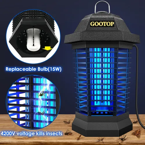 Miniatura 10 de GOOTOP Extractor de Insectos para Exteriores, Extractor de Mosquitos, Enchufe de 3 Puntas Eléctrico Matamoscas, Mata Mosquitos, Trampas para Moscas