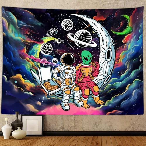 Sanzugh Divertido tapiz alienígena de astronauta espacial para hombres y chicos, genial universo trippy planeta, tapices artísticos para colgar en