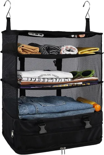 Miniatura 34 de Surblue Bolsa de Almacenamiento Colgante para Armario Plegable de 3 Estantes de Tela Oxford Lavable con 2 Ganchos