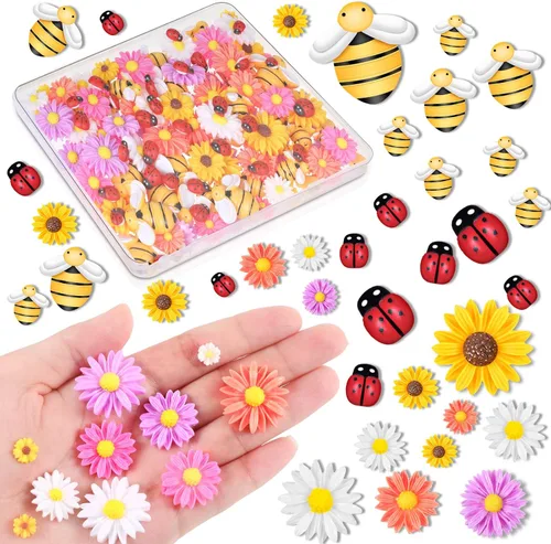 200 piezas de resina mini decoración de girasol de abeja margarita adorno de abejas, abalorios de abejas, cuentas epoxi de mariquitas, manualidades,